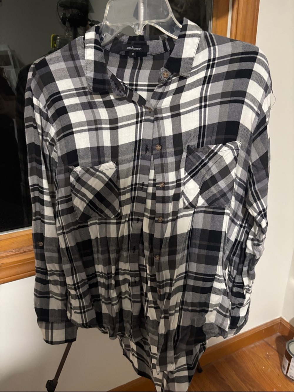 Ambiance Black White Plaid Button-Down Shirt